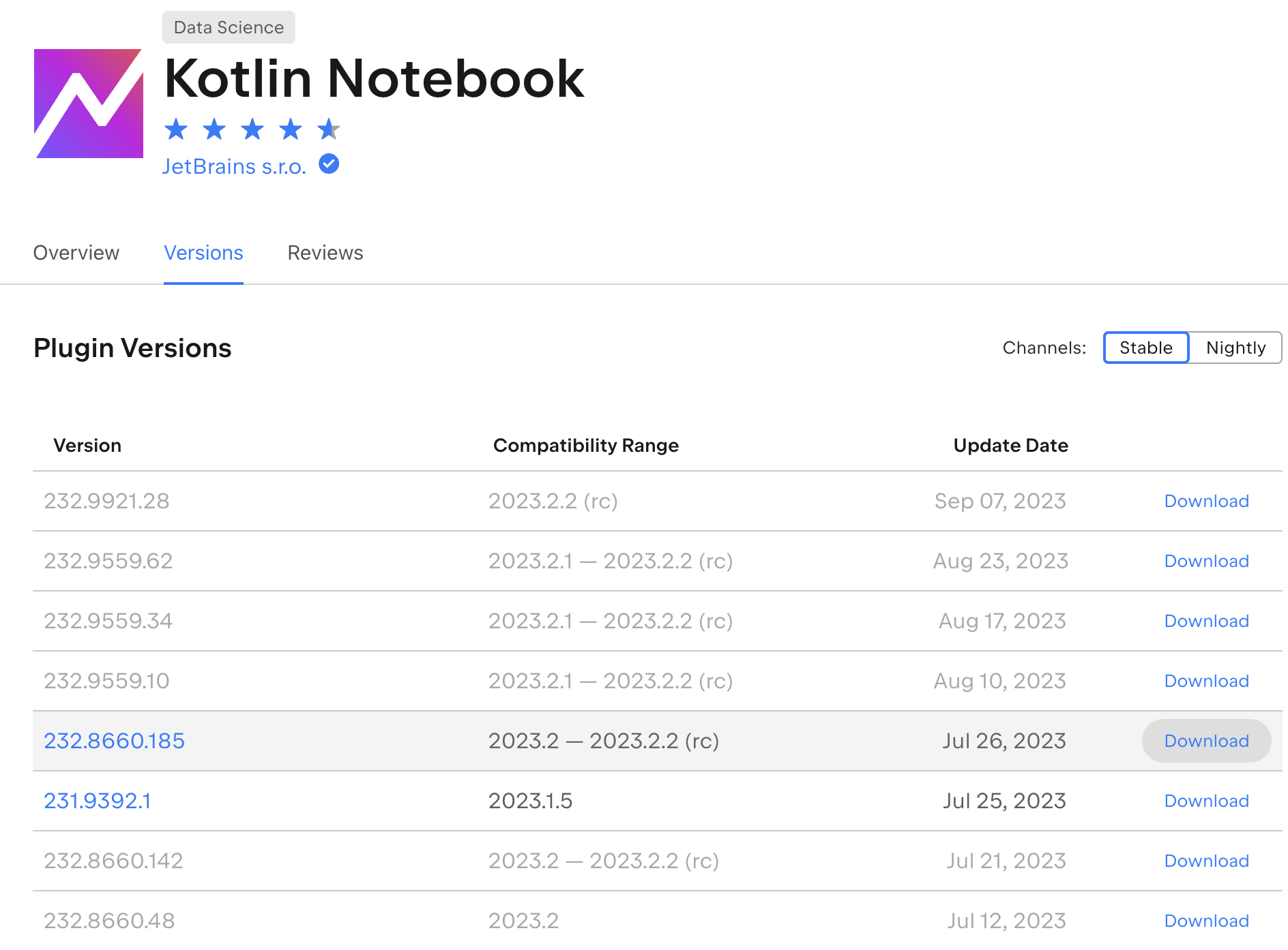 Kotlin Notebook Versions on JetBrains Marketplace